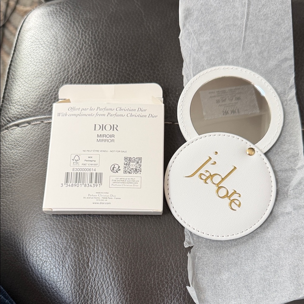 Dior White Compact Mirror with Gold 'j'adore' Logo